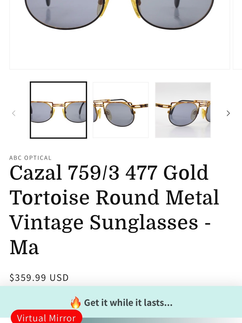 Cazal Tortoiseshell and Gold Round Eyeglasses